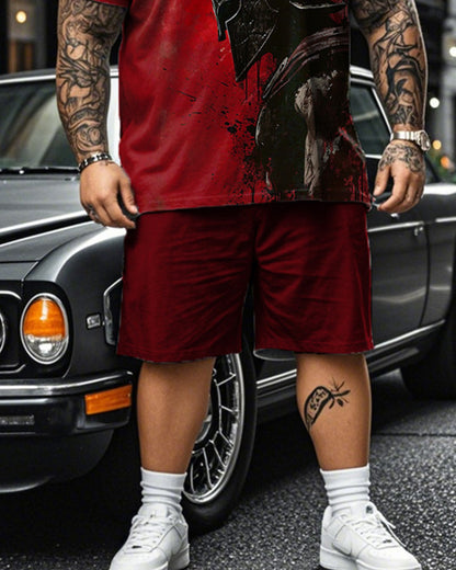 Warrior Color Short-sleeved T-shirt Shorts Plus Size Men's Suit
