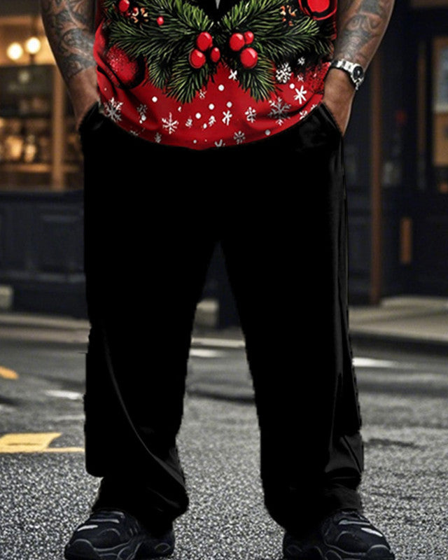 Christmas COS Crew-neck Short-sleeved T-shirt and Pants Plus Size Suit
