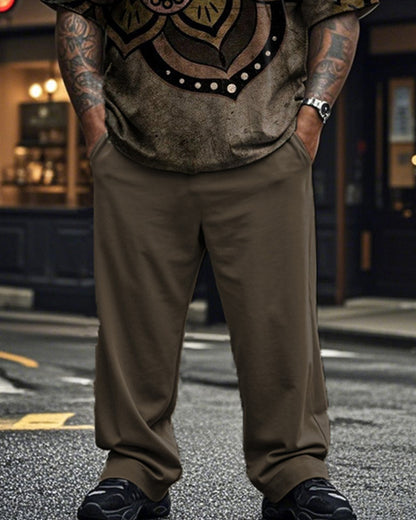 Retro Totem Men's Large Size Short Sleeve Long Pants Two-Piece Set