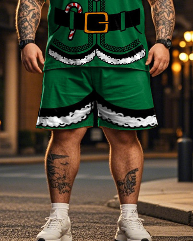 Christmas Color Matching Printed Short-sleeved T-shirt Shorts Plus Size Men's Suit