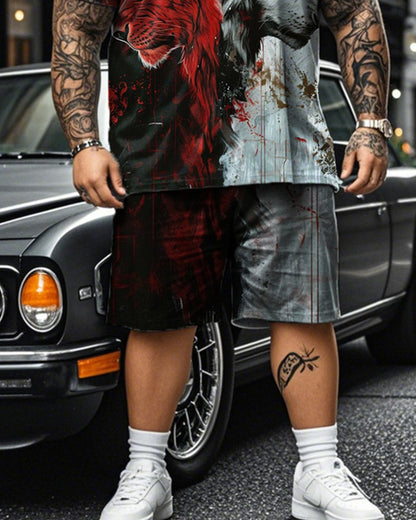 Lion Personality Color Short-sleeved T-shirt Shorts Plus Size Men's Suit