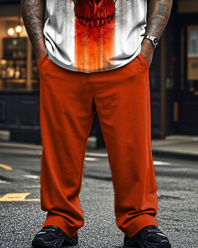 Personalized Skull Short-sleeved T-shirt and Trousers Large Size Men's Suit