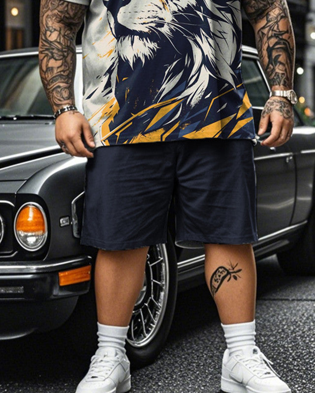 Lion Color Short-sleeved T-shirt Shorts Plus Size Men's Suit