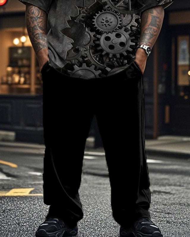 Mechanical Retro Men's Large Size Short-sleeved Trousers Two-piece Suit