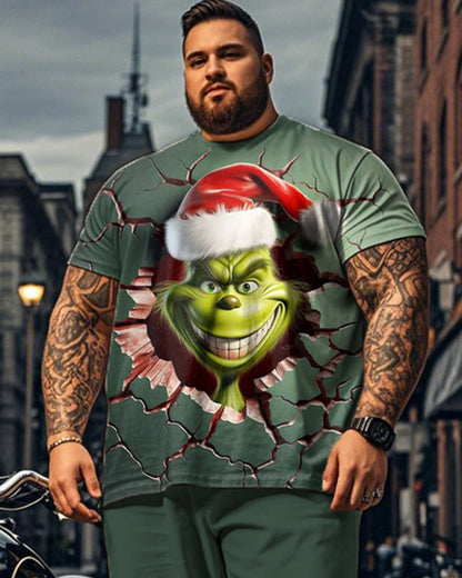 Christmas Monster Personality Cartoon Short Sleeve Top and Pants Plus Size Suit
