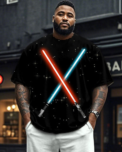 Colorblock Personality Short-sleeved T-shirt and Trousers Plus Size Men's Suit