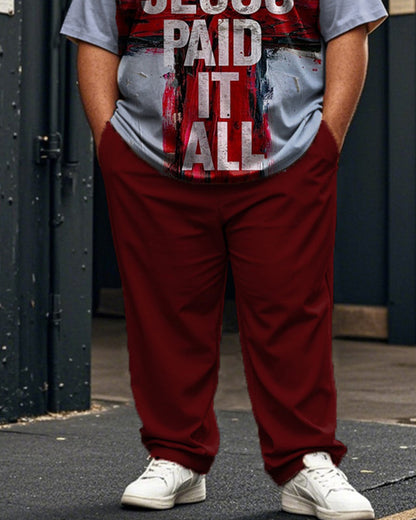 Faith Plus Size Men's Short Sleeve Long Pants Suit