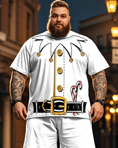 Christmas Casual Short Sleeve T-shirt Shorts Plus Size Men's Suit