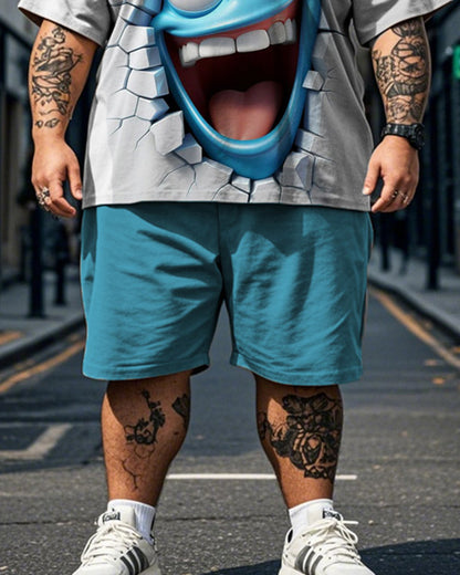 Smiley Face Personality Printed Short Sleeve Shorts Plus Size Men's Suit