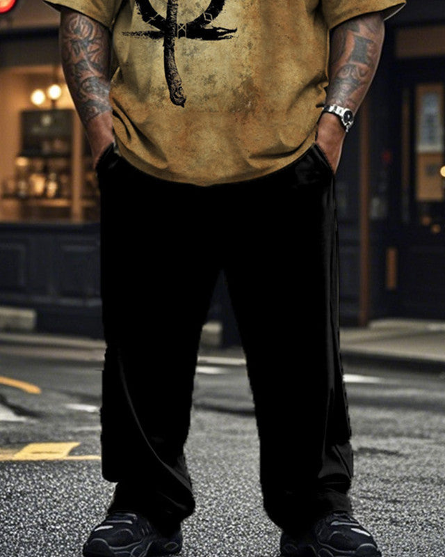 Viking Retro Men's Large Size Short Sleeve Long Pants Two-Piece Set