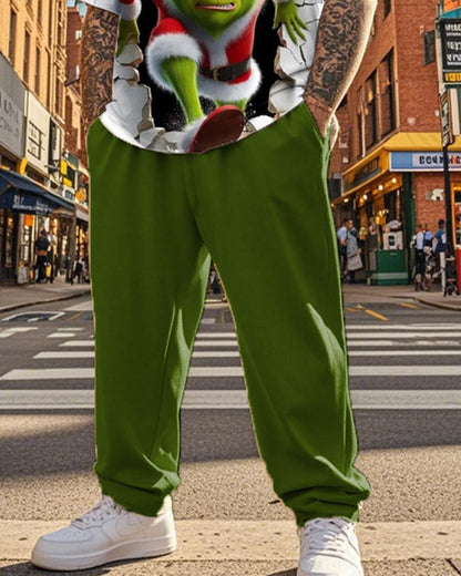 Men's Monster Christmas Personality Plus Size Short Sleeve Pant Suit