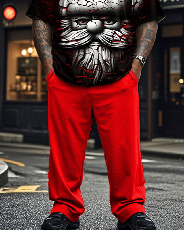 Santa Claus Personalized Print Plus Size Short Sleeve T-shirt Set