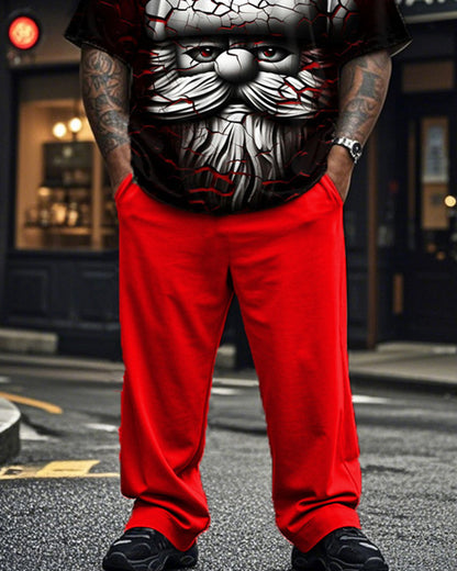 Santa Claus Personalized Print Plus Size Short Sleeve T-shirt Set
