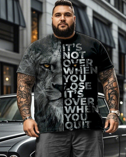 Lion Letters Casual Short-sleeved T-shirt Shorts Plus Size Men's Suit