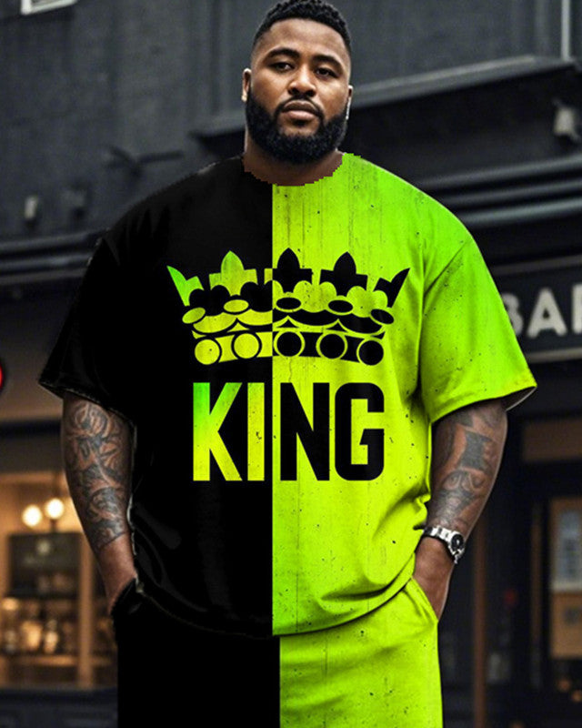 Colorblock KING Short-sleeved T-shirt and Trousers Large Size Men's Suit