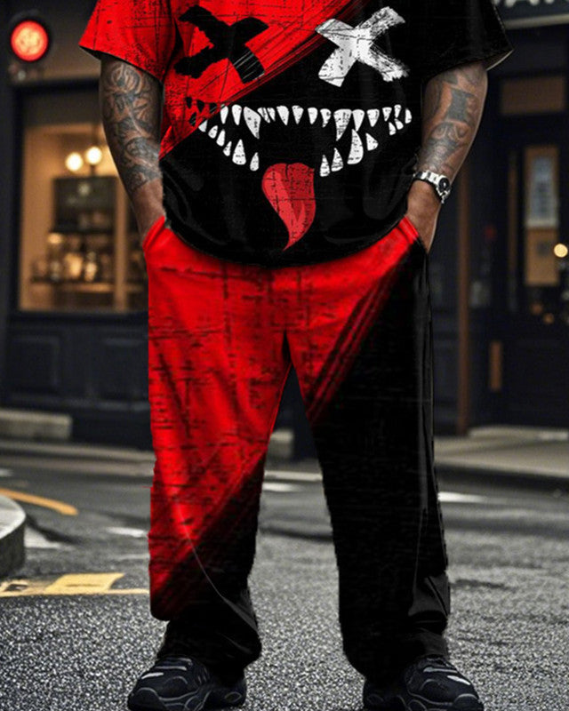 Demon Combination Color Print Plus Size Short Sleeve T-shirt Set