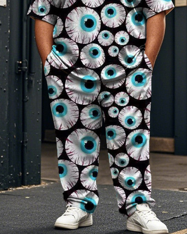 Eyes Casual Large Size Men's Short-sleeved Trousers Suit