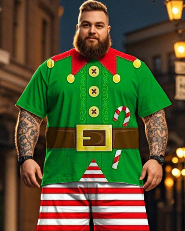 Christmas Color Personality Short Sleeve T-shirt Shorts Plus Size Men's Suit