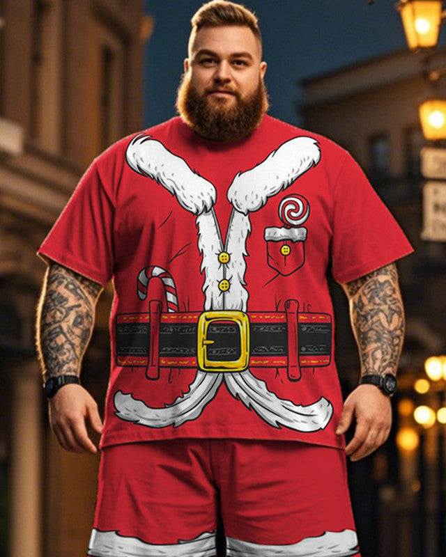 Christmas Color Short-sleeved T-shirt Shorts Plus Size Men's Suit