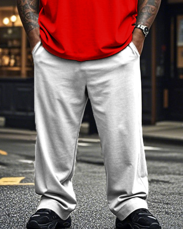 Color-coded Letter-printed Round-neck Short-sleeved T-shirt and Pants Plus-size Suit