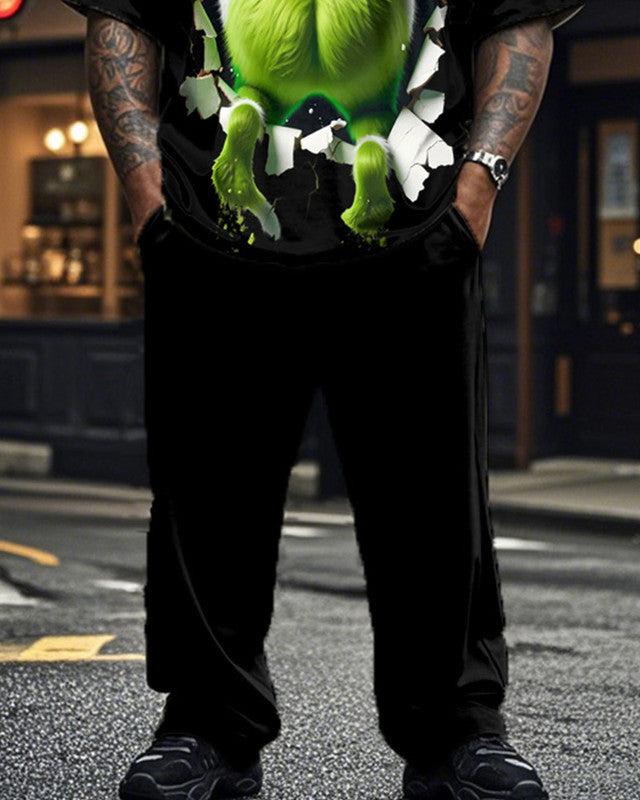 Christmas Monster Oversized Short Sleeve Long Pants Two-Piece Set