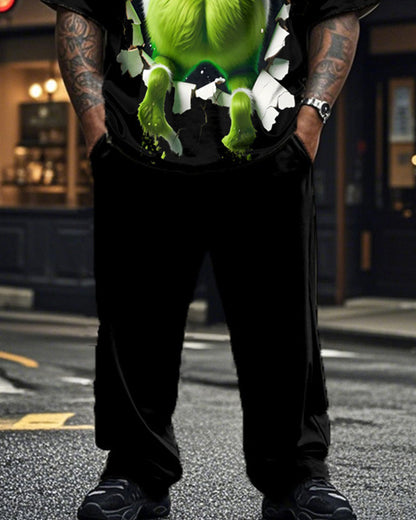 Christmas Monster Oversized Short Sleeve Long Pants Two-Piece Set