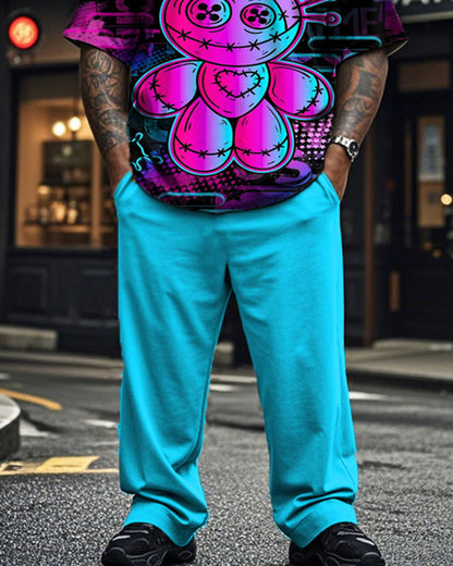 Graffiti Bear Print Plus Size Short-sleeved T-shirt Set