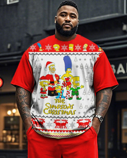 Christmas Round Neck T-shirt and Trousers Large Size Men's Suit