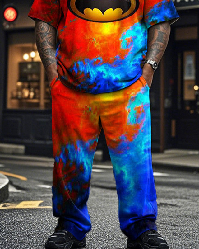 Gradient Print Plus Size Short-sleeved T-shirt Set