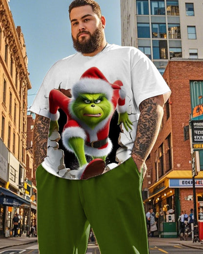 Men's Monster Christmas Personality Plus Size Short Sleeve Pant Suit