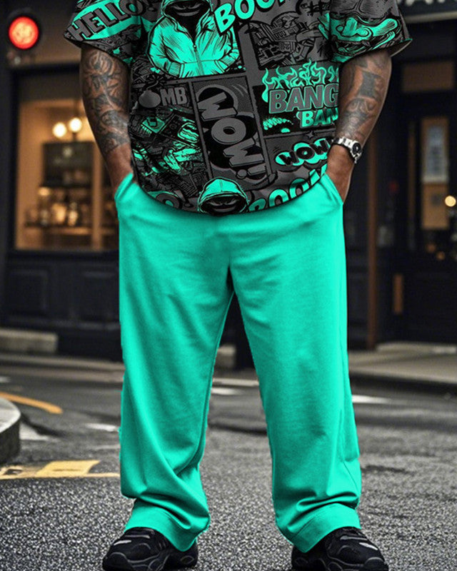Graffiti Color Combination Plus Size Short-sleeved T-shirt Set