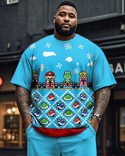 Christmas Casual Short-sleeved T-shirt and Trousers Plus Size Men's Suit