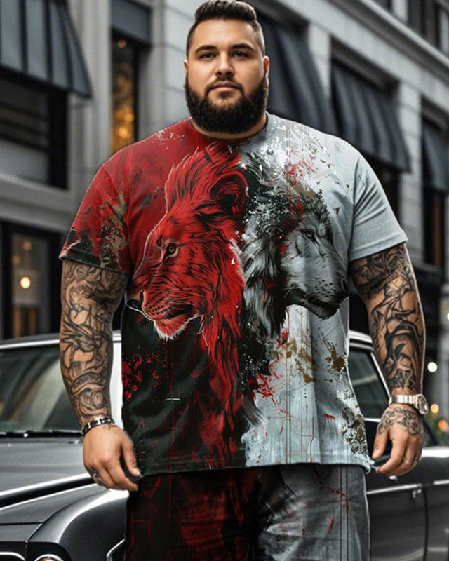 Lion Personality Color Short-sleeved T-shirt Shorts Plus Size Men's Suit