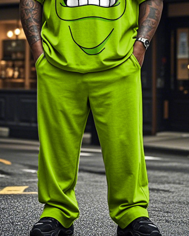 Cartoon Print Short Sleeve T-shirt Trousers Large Size Men's Suit