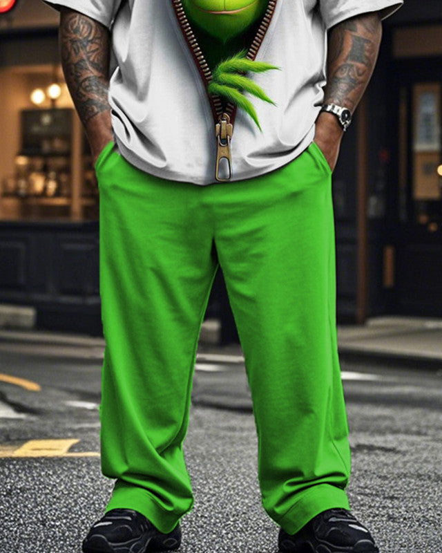 Christmas Monster Print Large Size Short-sleeved T-shirt and Long Pants Two-piece Suit