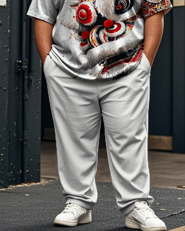 Personalized Lion Plus Size Men's Short-sleeved Trousers Suit