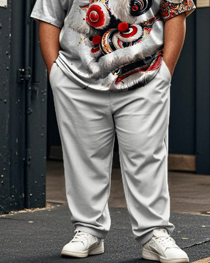 Personalized Lion Plus Size Men's Short-sleeved Trousers Suit