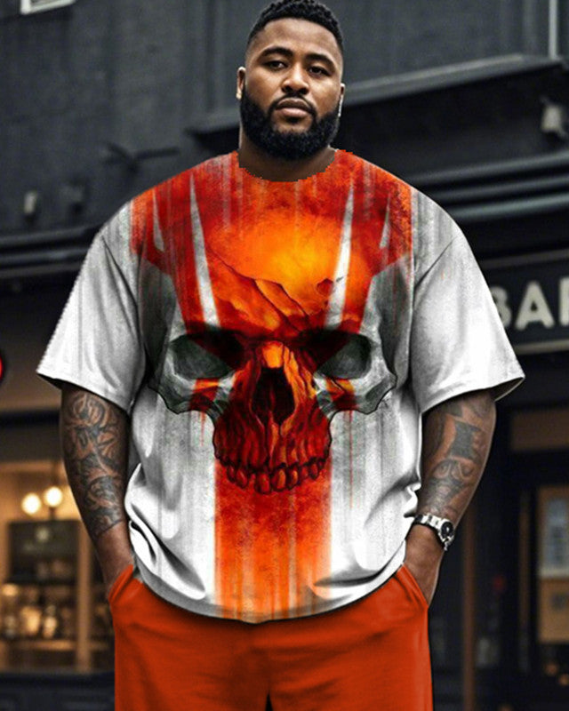 Personalized Skull Short-sleeved T-shirt and Trousers Large Size Men's Suit