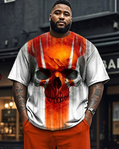 Personalized Skull Short-sleeved T-shirt and Trousers Large Size Men's Suit