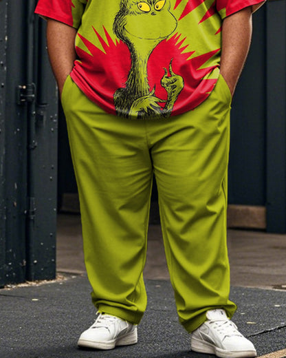 Christmas Color Monster Short Sleeve Top and Pants Plus Size Suit