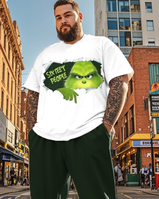 Men's Monster Christmas Plus Size Short Sleeve Pant Suit