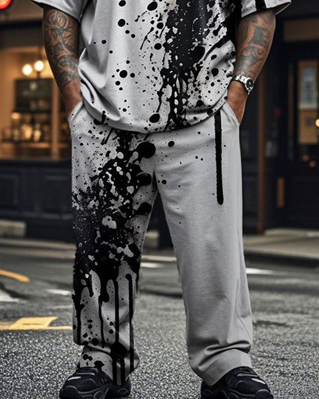 Ink Splash Men's Large Size Short-sleeved Trousers Two-piece Suit