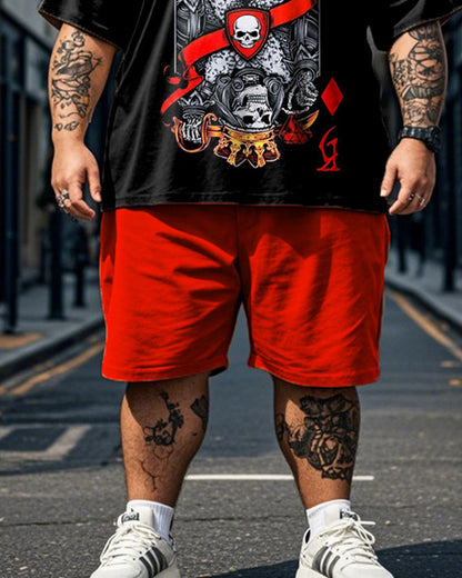Poker Skeleton Short Sleeve T-shirt Shorts Plus Size Men's Suit