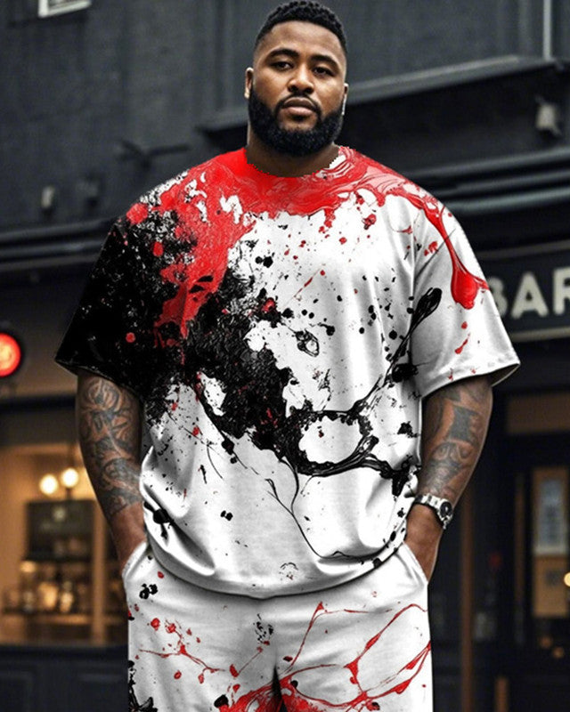 Personalized Ink-splashed Men's Large-size Short-sleeved Trousers Two-piece Suit