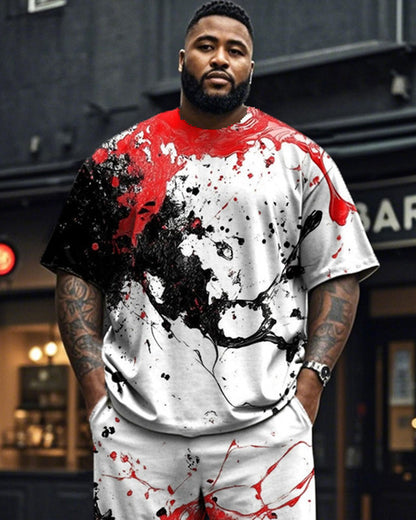 Personalized Ink-splashed Men's Large-size Short-sleeved Trousers Two-piece Suit