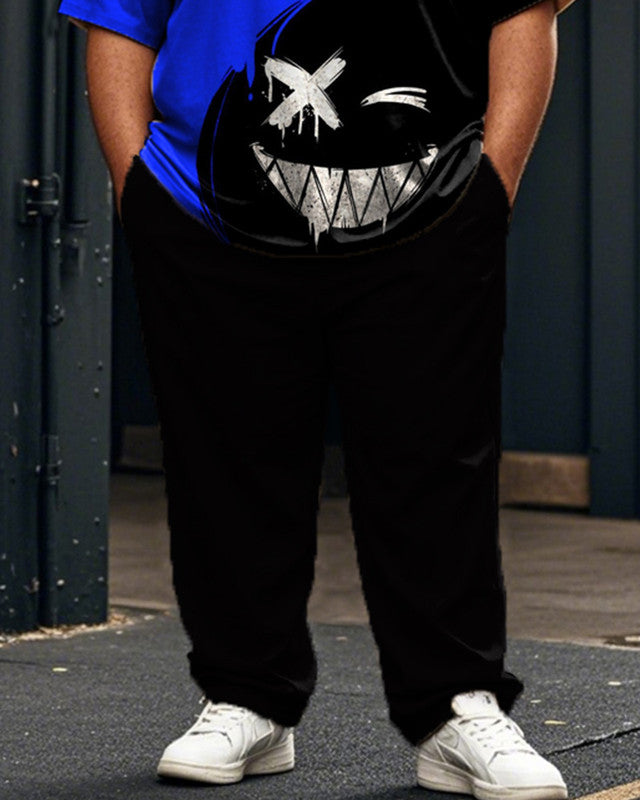 Contrast Color Personality Short-sleeved T-shirt and Trousers Large Size Men's Suit