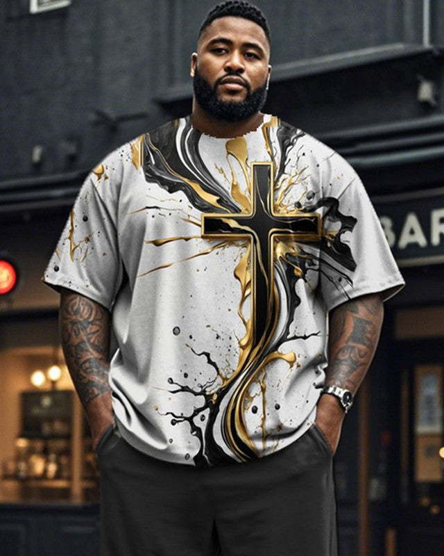 Personalized Cross Men's Large Size Short-sleeved Trousers Two-piece Suit
