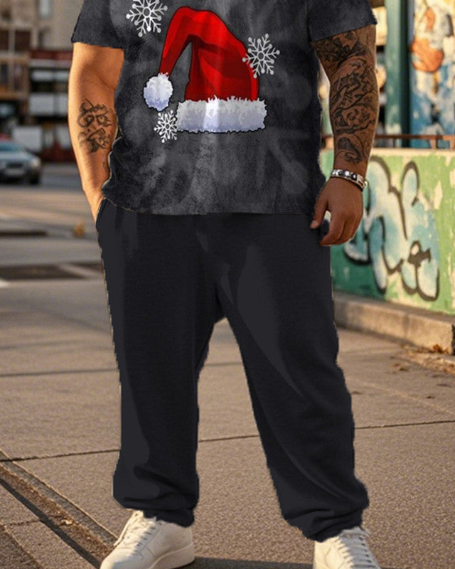 Men's Merry Christmas Personality Plus Size Short Sleeve Pant Suit