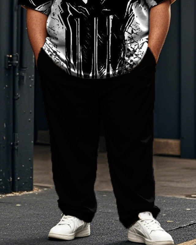 Contrast Color Print Short-sleeved T-shirt and Trousers Plus Size Men's Suit