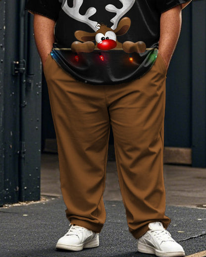 Christmas Moose Short Sleeve Top and Pants Plus Size Suit